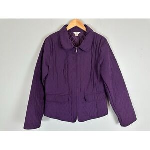 Christopher & Banks Quilted Jacket Women's L Purple Zip Front Pockets Cottagecor
